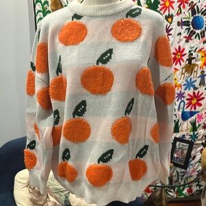 Cozy Orange Pattern Crewneck Sweater - Women